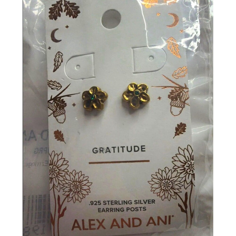 ALEX AND ANI "Gratitude" Flower Stud Earrings .925 Sterling Silver Gold Tone